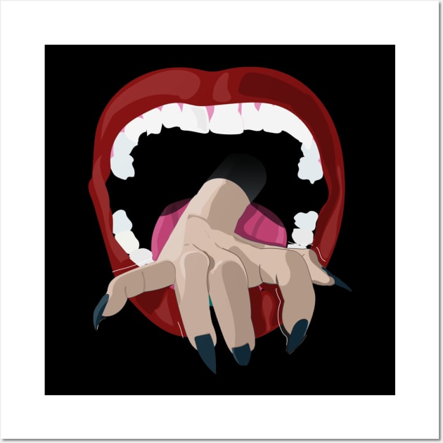 Creepy Hand Coming Out Of Mouth Graphic Illustration Wall Art by StreetDesigns